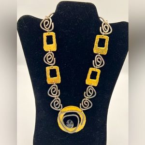 J. JANSEN Handcrafted Modern Brutalist Necklace Gold-Silver Tone Rhinestone